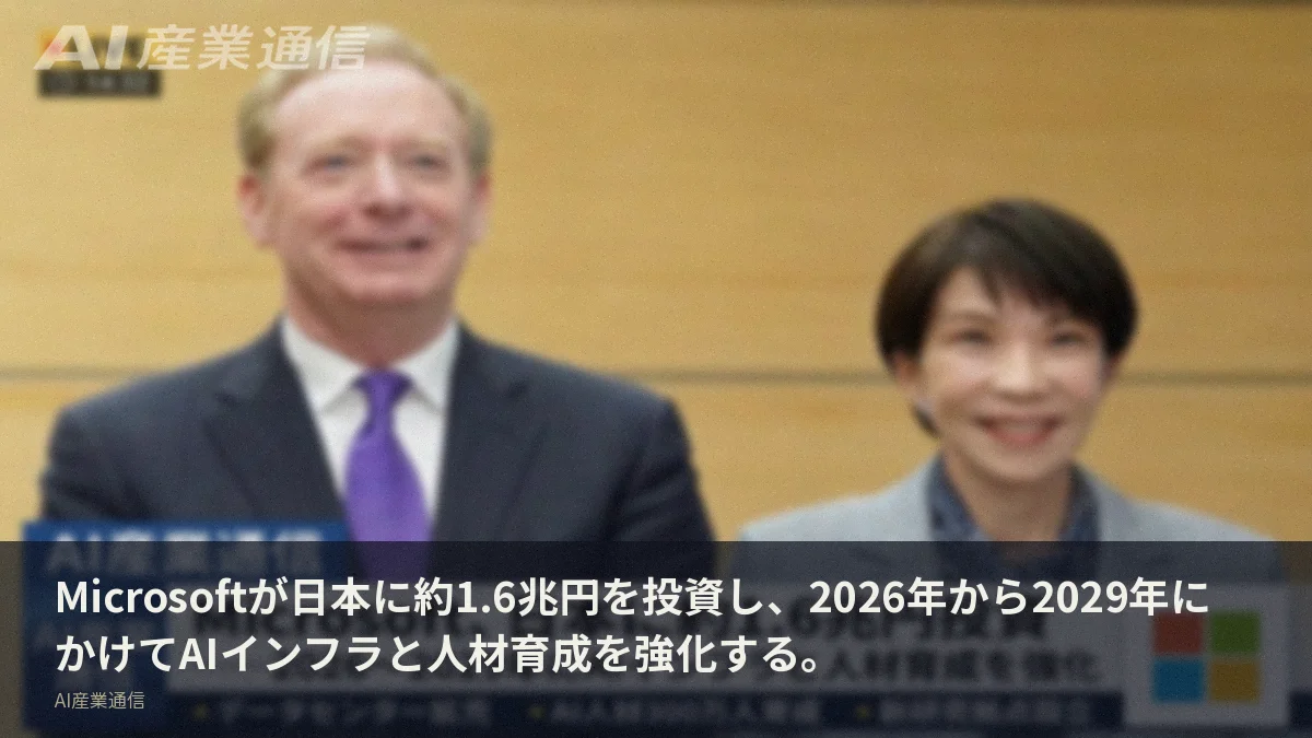 Microsoftが日本に約1.6兆円を投資し、2026年から2029年にかけてAIインフラと人材育成を強化する。
