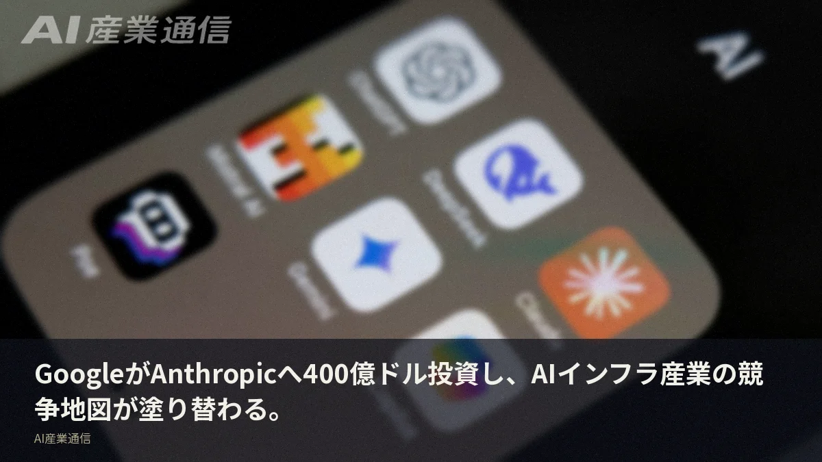 GoogleがAnthropicへ400億ドル投資し、AIインフラ産業の競争地図が塗り替わる。
