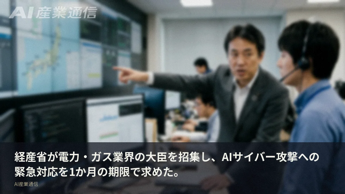 経産省が電力・ガス業界の大臣を招集し、AIサイバー攻撃への緊急対応を1か月の期限で求めた。